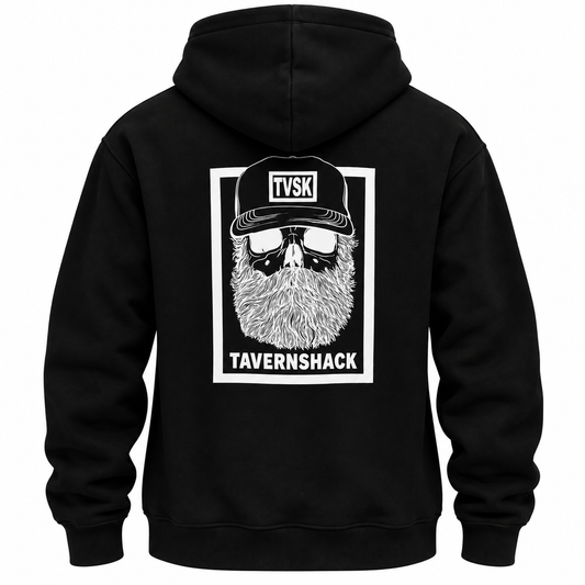 TAVERNSHACK - HOODIE NOIR - ORIGINAL - TVK11 - PRINT BLANC