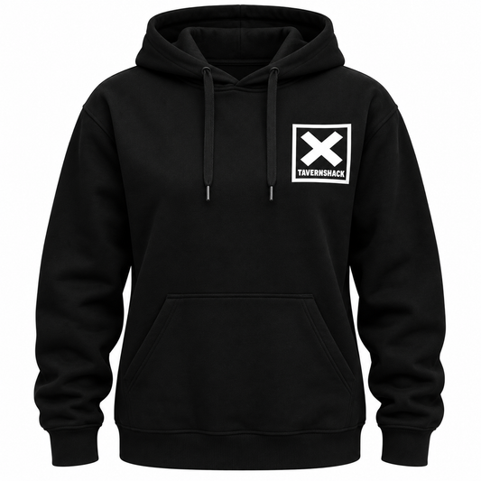 TAVERNSHACK - HOODIE NOIR - ORIGINAL - TVK11 - PRINT BLANC