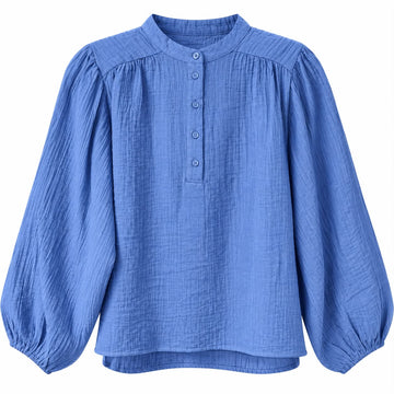 Blouse avec bouton au col ICHI 20126328-173936 bleu