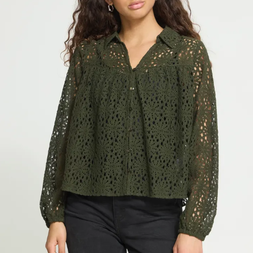 Blouse ajourée ICHI kaki 20126577
