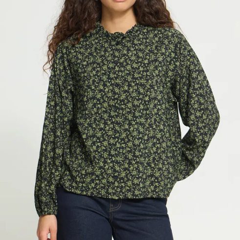 Blouse fleuries noir et verte ICHI 20126698