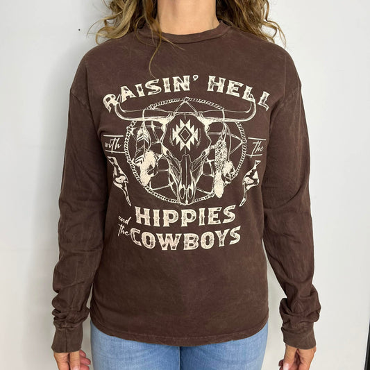 T-Shirt Manche Longue Hippies Cowboy FV39 Brun