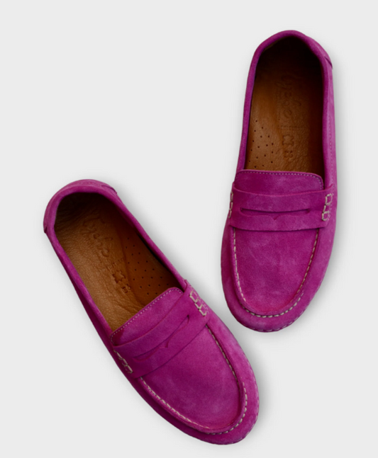 DISPONIBLE EN LIGNE SEULEMENT - TYCHE -  MOCASSINS - #56 - MAVIS - FUSHIA SUEDE