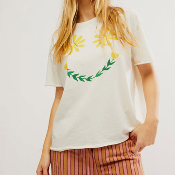 CHANDAIL FEMME FREE PEOPLE SUNSHINE SMILES TEE OB1896771-1106 IVORY
