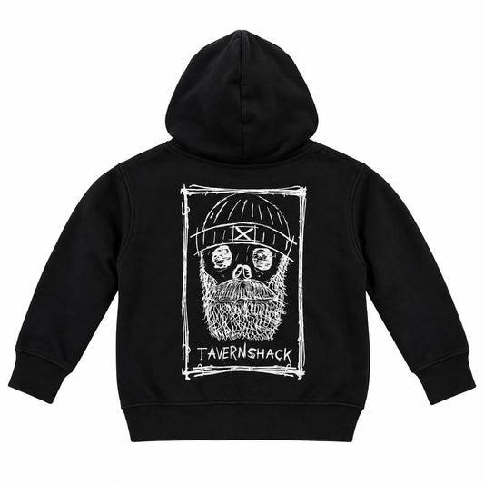 TAVERNSHACK - HOODIE NOIR - SCRATCH - PRINT BLANC