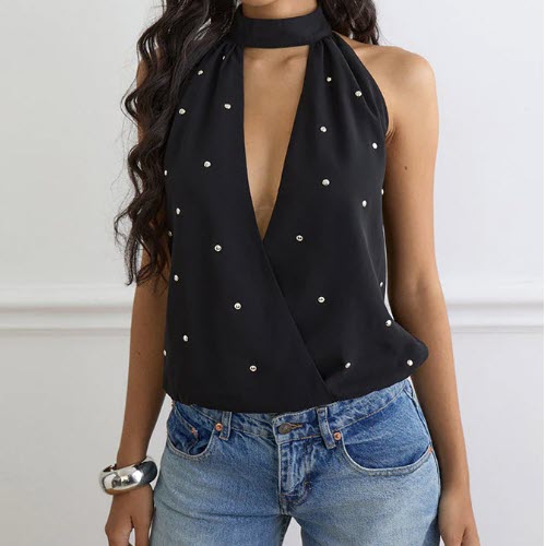 Haut dos nu noire avec studs Motel Rocks Z033247