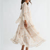 Robe Maxi à Volants Floraux CD10194J Manches Évasées Fluides