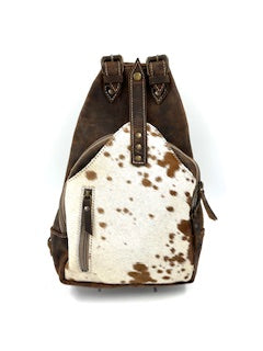 AVANI - SLING BAG - HAIR - #K-1333 - BRUN / TAN / BLANC/CUIR HUILÉ