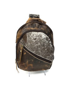 AVANI - SLING BAG - HAIR - #K-1334 - BRUN / TAB / GRIS / BLANC/CUIR HUILÉ