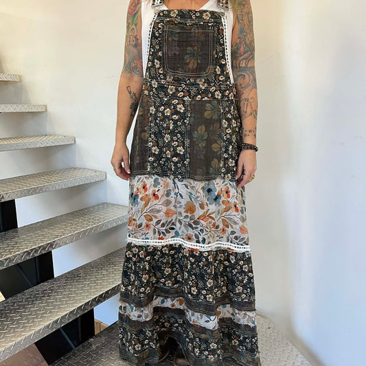 Robe vintage délavée à poche avant et imprimé floral contrastant, POL  23-FLORAL