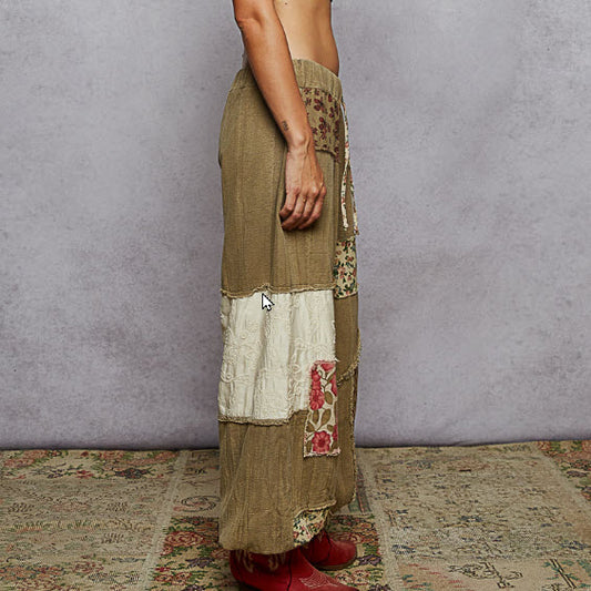 Pantalon terre boho patchwork POL 612-HERB