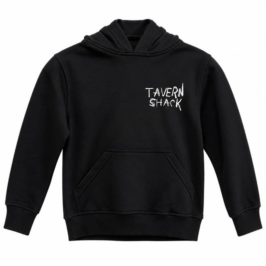 TAVERNSHACK - HOODIE NOIR - SCRATCH - PRINT BLANC