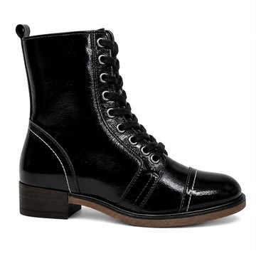 Botte courte pour femme en cuir vernie Ufrench Funk Noir #10
