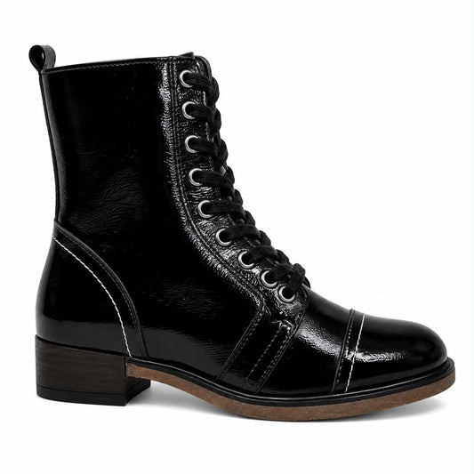 Botte courte pour femme en cuir vernie Ufrench Funk Noir #10