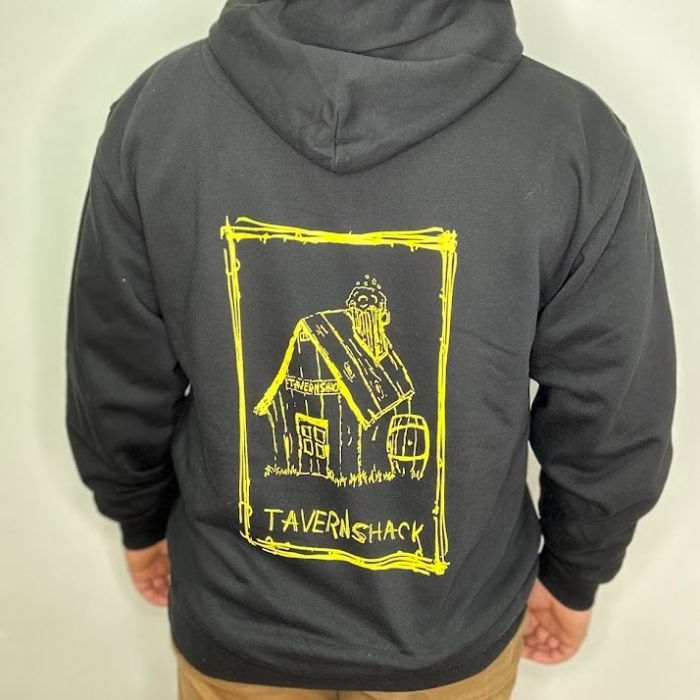 TAVERNSHACK - HOODIE NOIR - CABANE - PRINT JAUNE