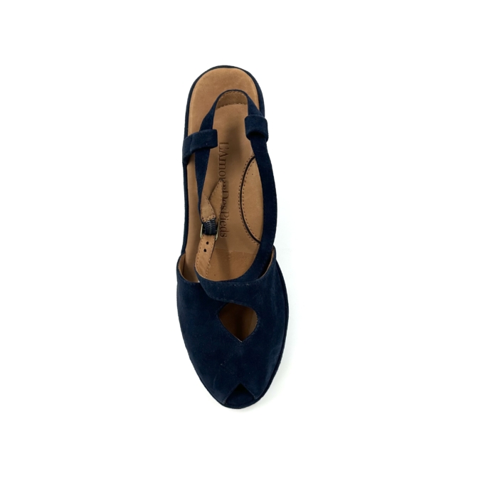 DISPONIBLE EN LIGNE SEULEMENT - L'AMOUR DES PIEDS - ORAINE - SANDALES À TALONS - SUEDE - NAVY – Image 3