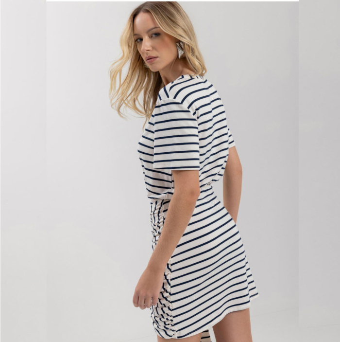 LEZ A LEZ - ROBE COURTE RAYÉ - 7290E-011015 - BRANCO OFF WHITE – Image 2