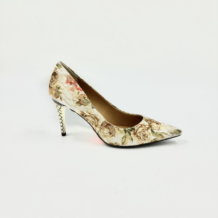 J.RENÉE - TALONS HAUTS - #143 - BLANC/OR MULTIFLORAL
